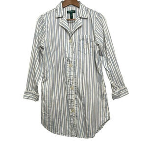 Lauren‎ Ralph Lauren Shirt Dress Size M Blue Striped Cotton Long Sleeve